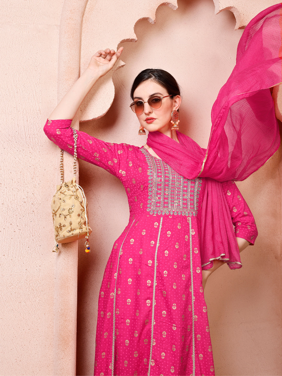 Nayra Cut Embroidered Kurta With Pant And Dupatta Set, Multicolor - Hiral Fashion