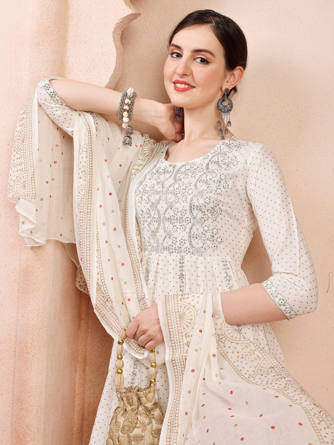 Nayra Cut Embroidered Kurta With Pant And Dupatta Set, Multicolor - Hiral Fashion