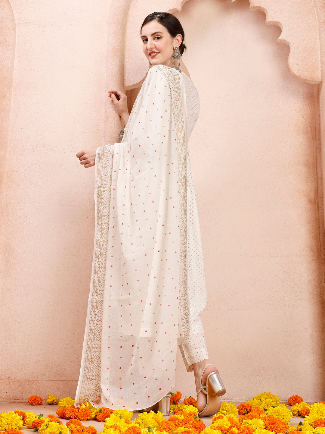 Nayra Cut Embroidered Kurta With Pant And Dupatta Set, Multicolor - Hiral Fashion