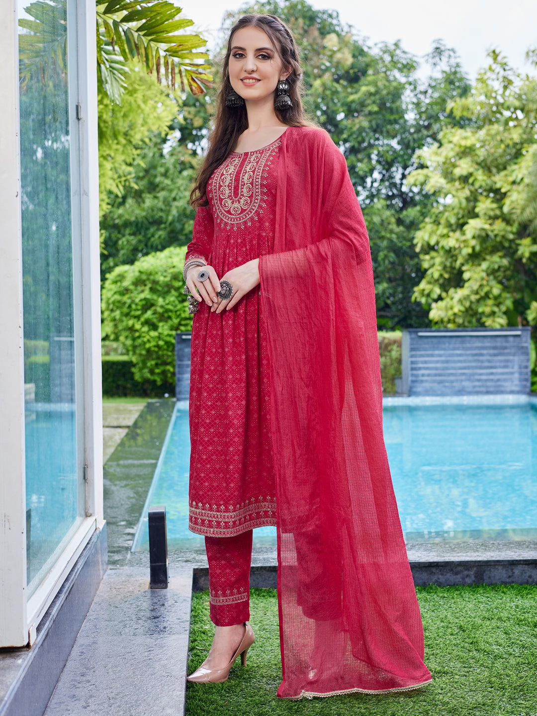 Embroidered Kurta With Pant And Dupatta Set, Multicolor - Hiral Fashion