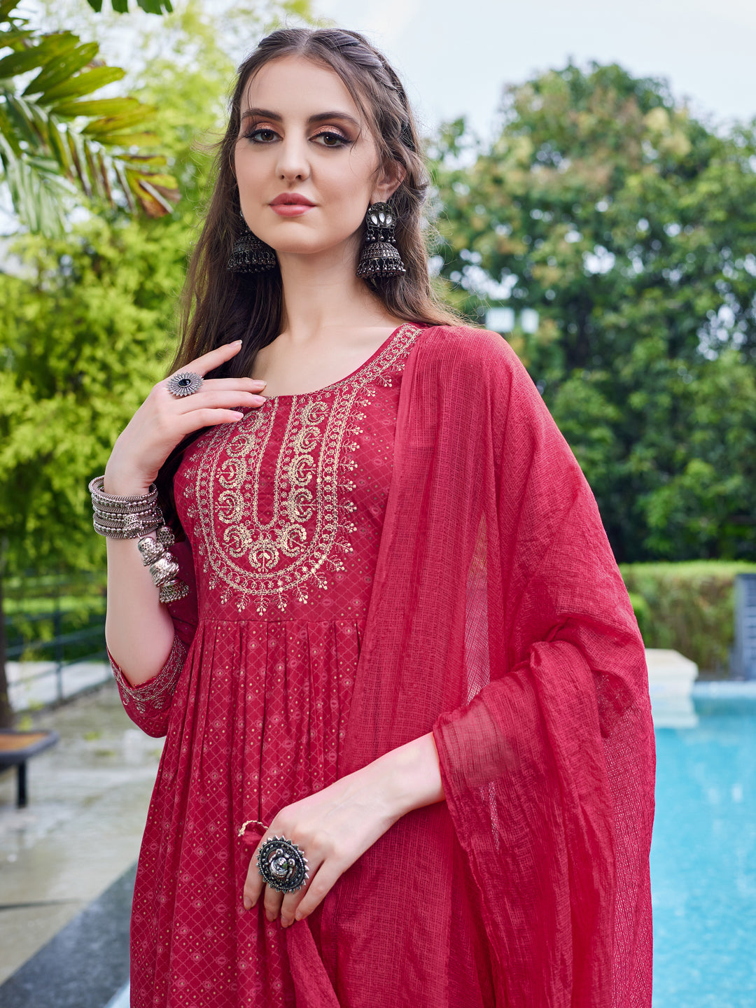 Embroidered Kurta With Pant And Dupatta Set, Multicolor - Hiral Fashion