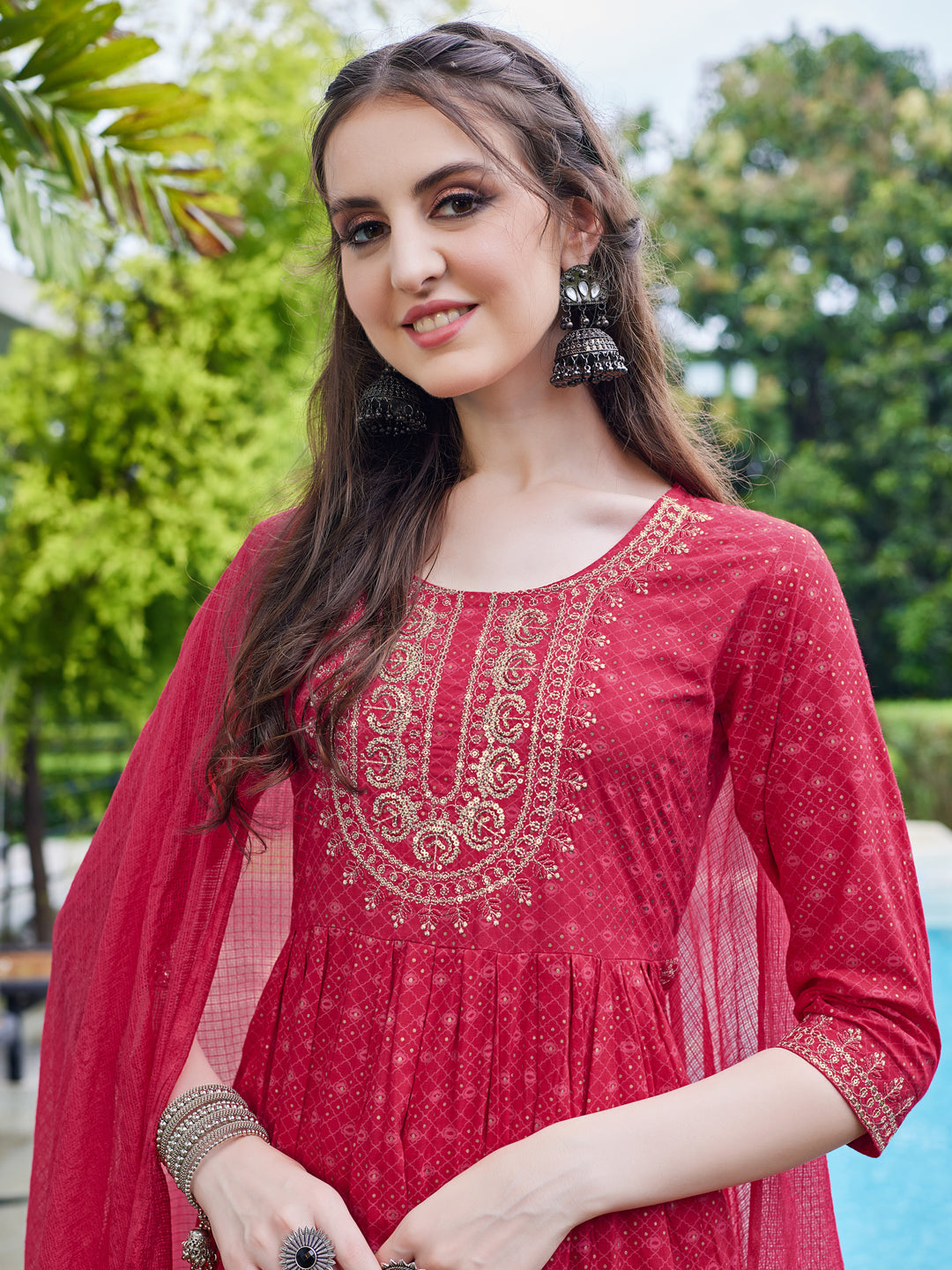Embroidered Kurta With Pant And Dupatta Set, Multicolor - Hiral Fashion