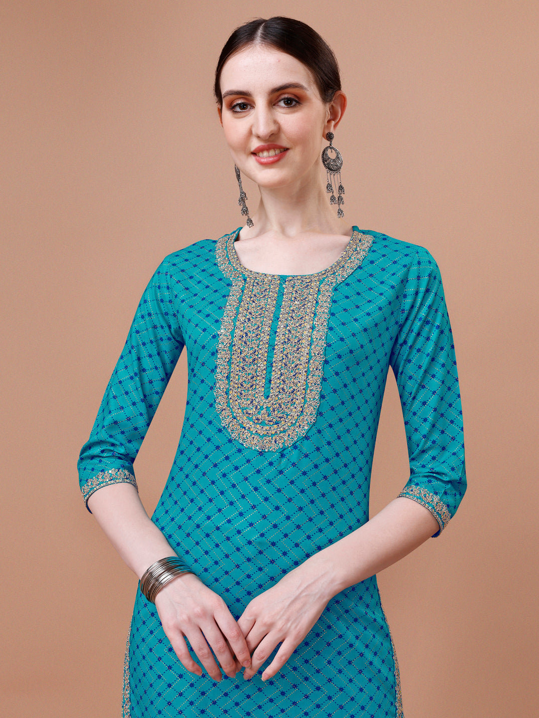 Printed & Embroidered Kurta With Pant And Dupatta Set, Multicolor - Hiral Fashion
