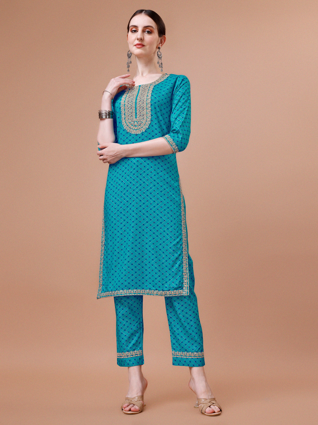 Printed & Embroidered Kurta With Pant And Dupatta Set, Multicolor - Hiral Fashion