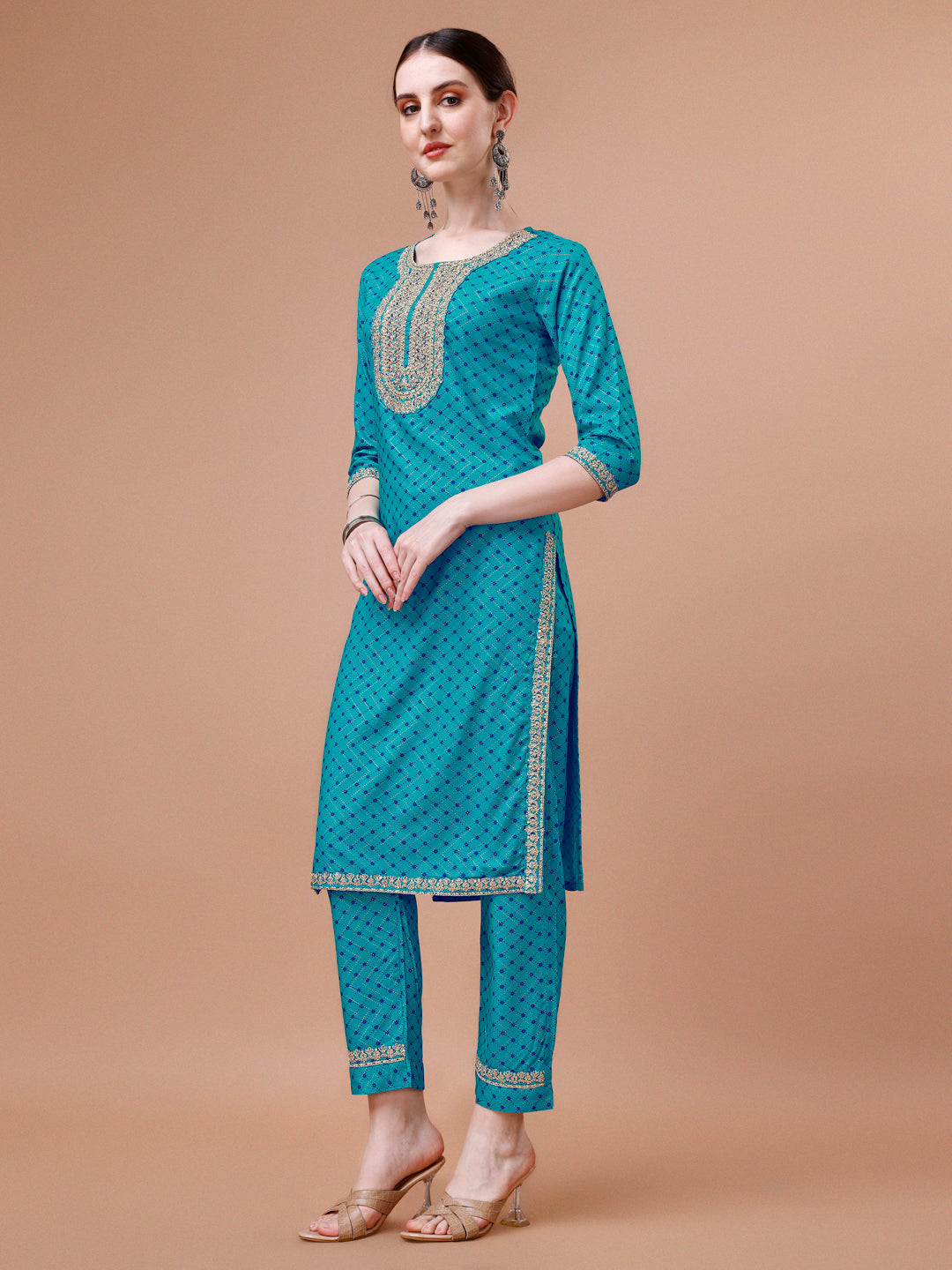 Printed & Embroidered Kurta With Pant And Dupatta Set, Multicolor - Hiral Fashion
