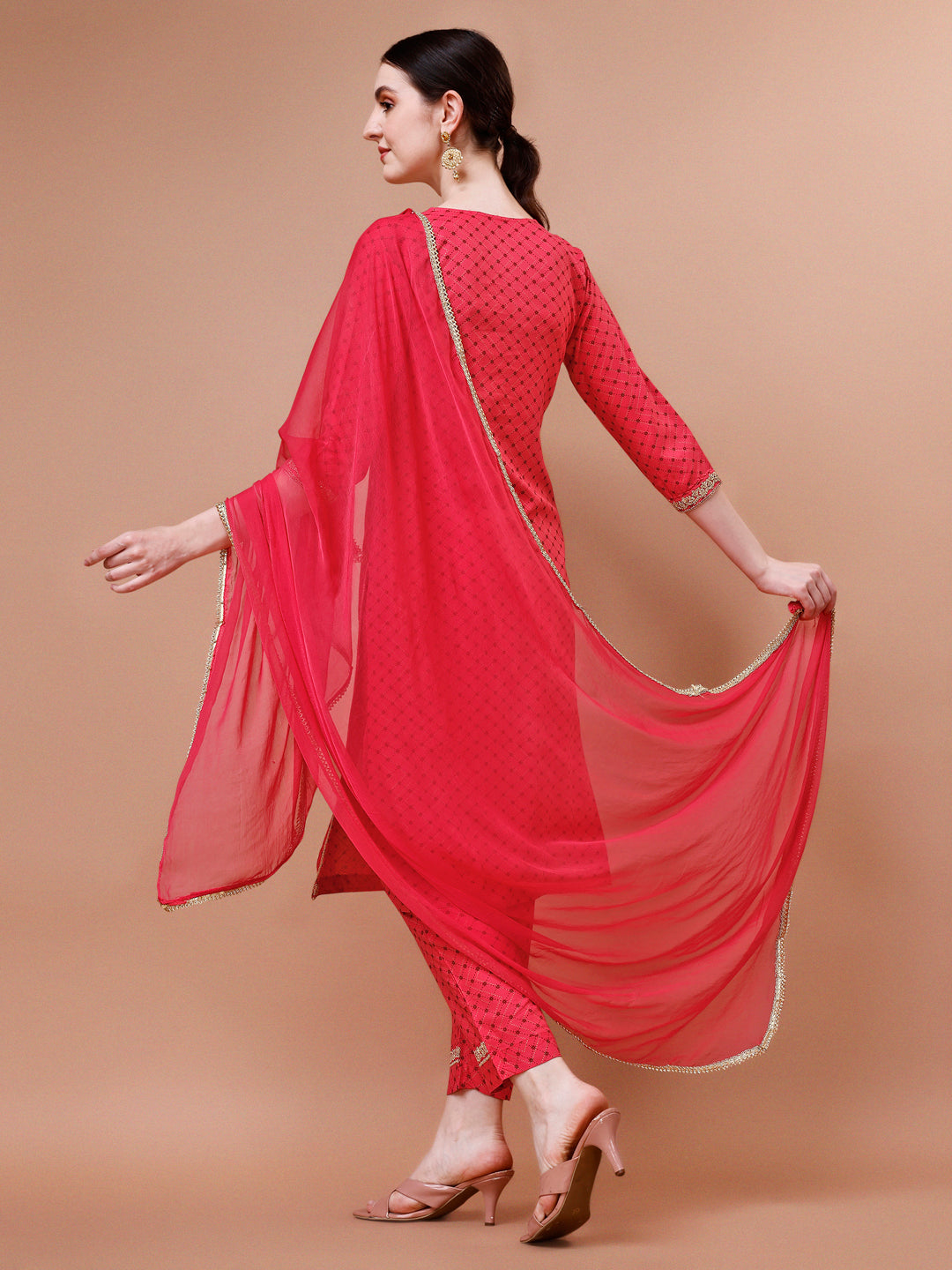 Printed & Embroidered Kurta With Pant And Dupatta Set, Multicolor - Hiral Fashion