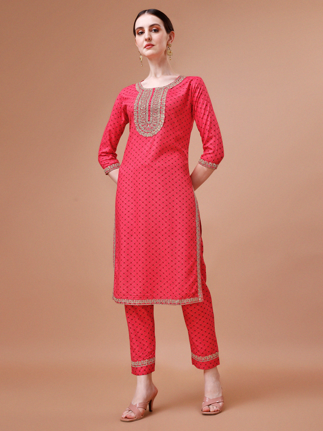 Printed & Embroidered Kurta With Pant And Dupatta Set, Multicolor - Hiral Fashion