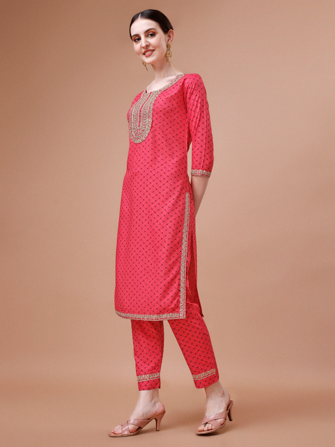Printed & Embroidered Kurta With Pant And Dupatta Set, Multicolor - Hiral Fashion