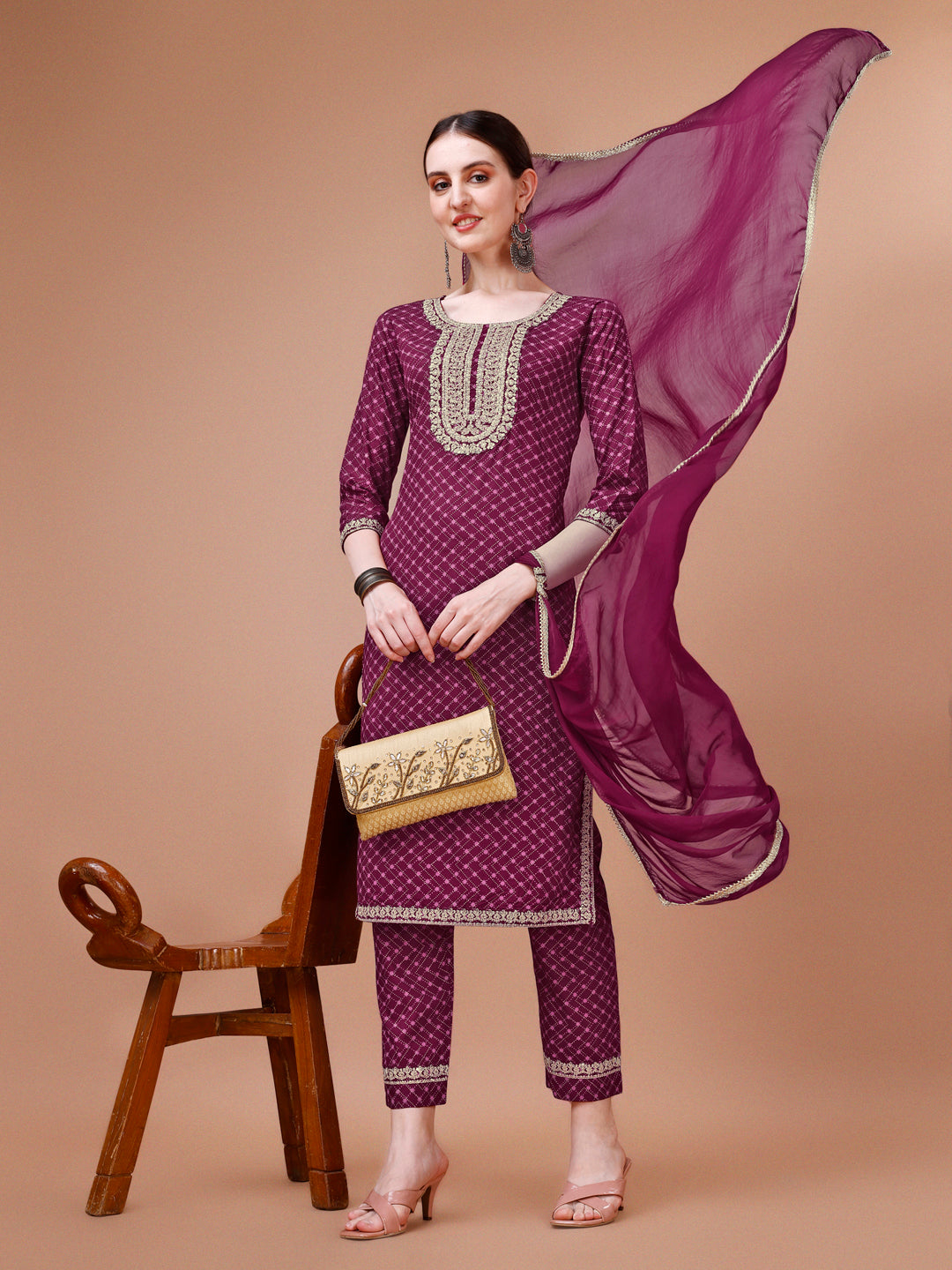 Printed & Embroidered Kurta With Pant And Dupatta Set, Multicolor - Hiral Fashion
