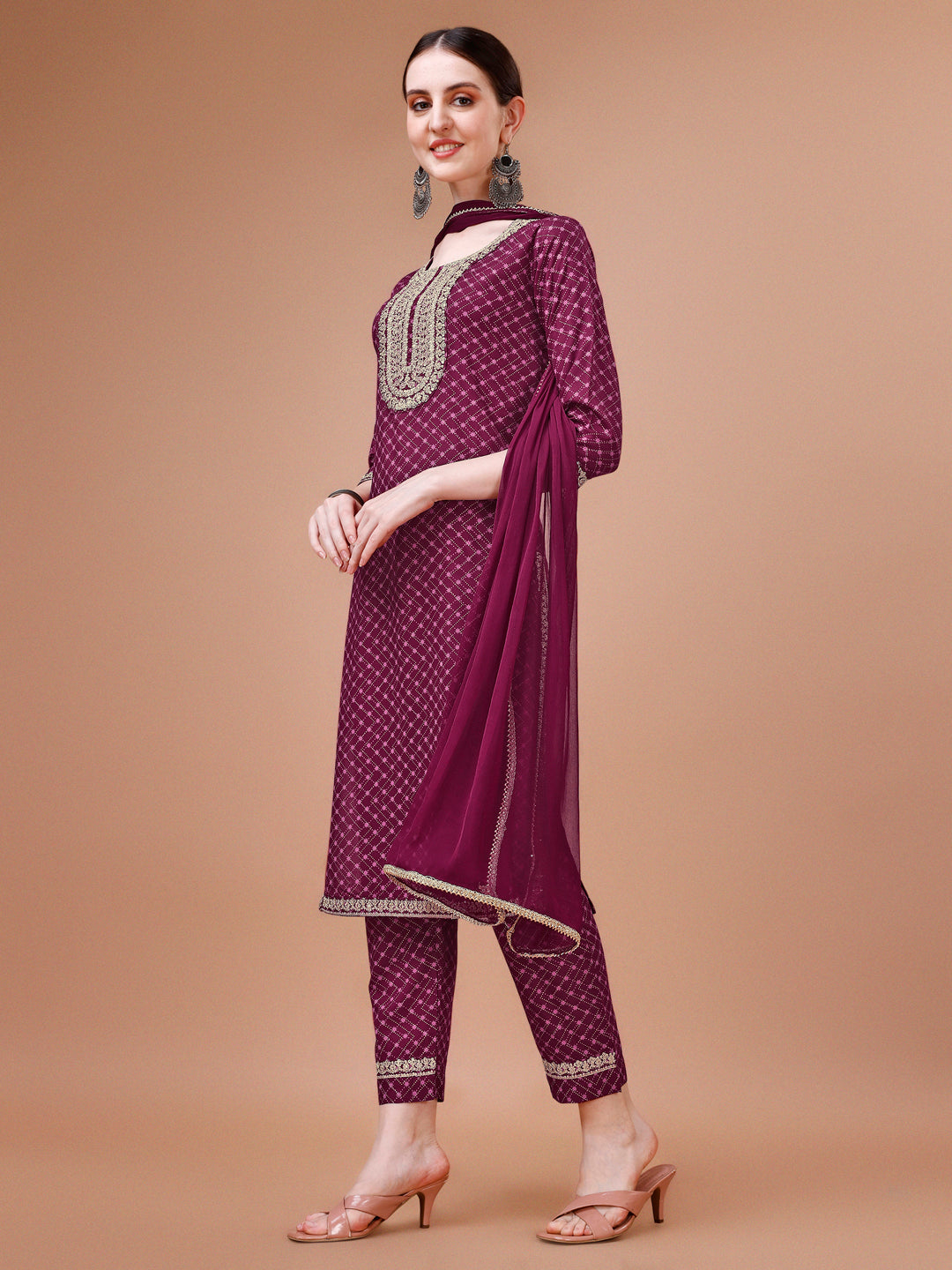 Printed & Embroidered Kurta With Pant And Dupatta Set, Multicolor - Hiral Fashion