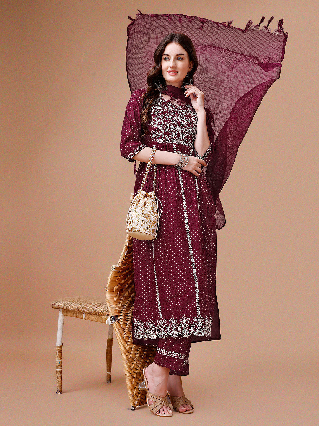 Nyra Cut Embroidered Rayon Kurta With Pant & Dupatta, Multicolor - Hiral Fashion