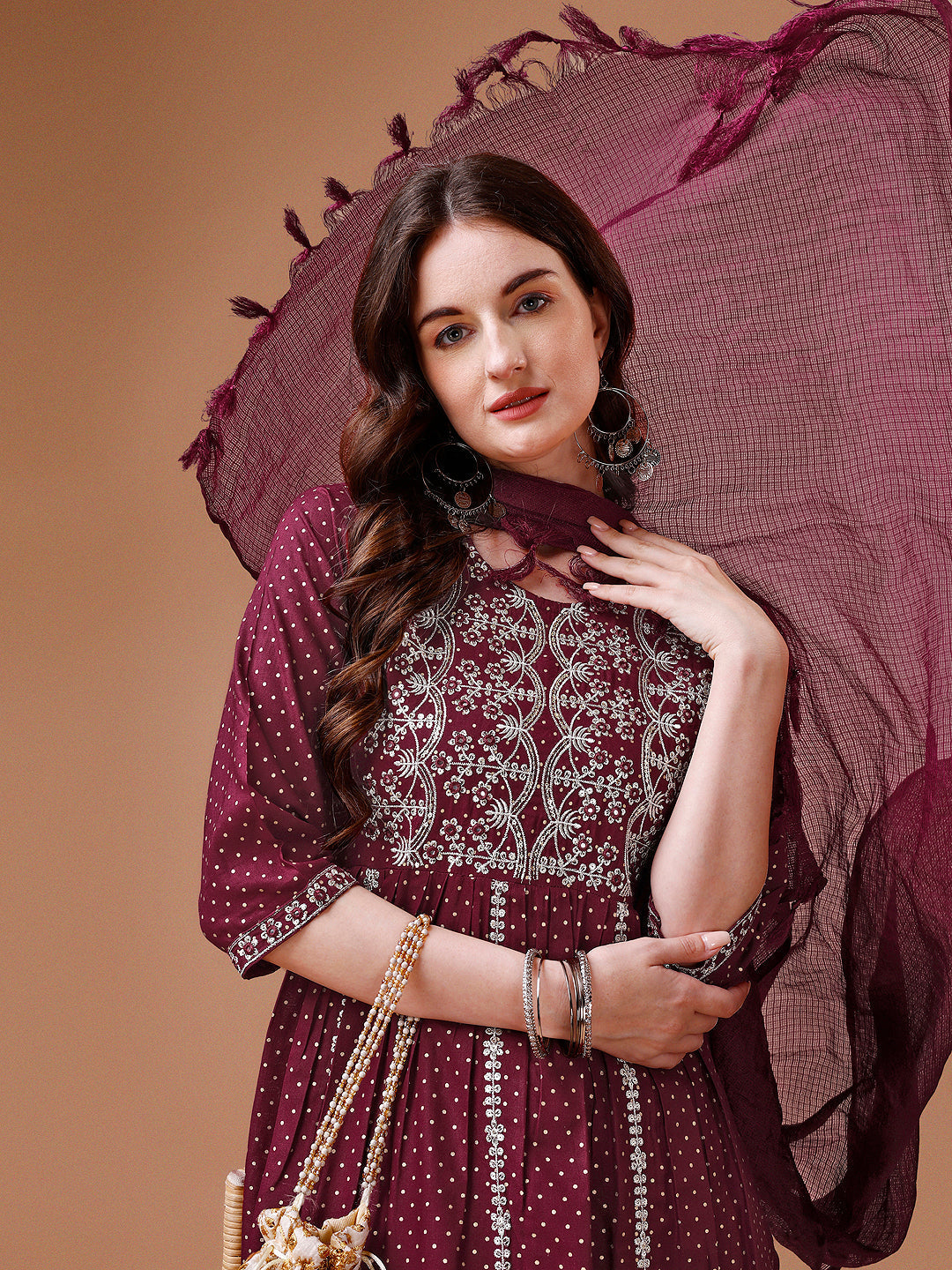 Nyra Cut Embroidered Rayon Kurta With Pant & Dupatta, Multicolor - Hiral Fashion