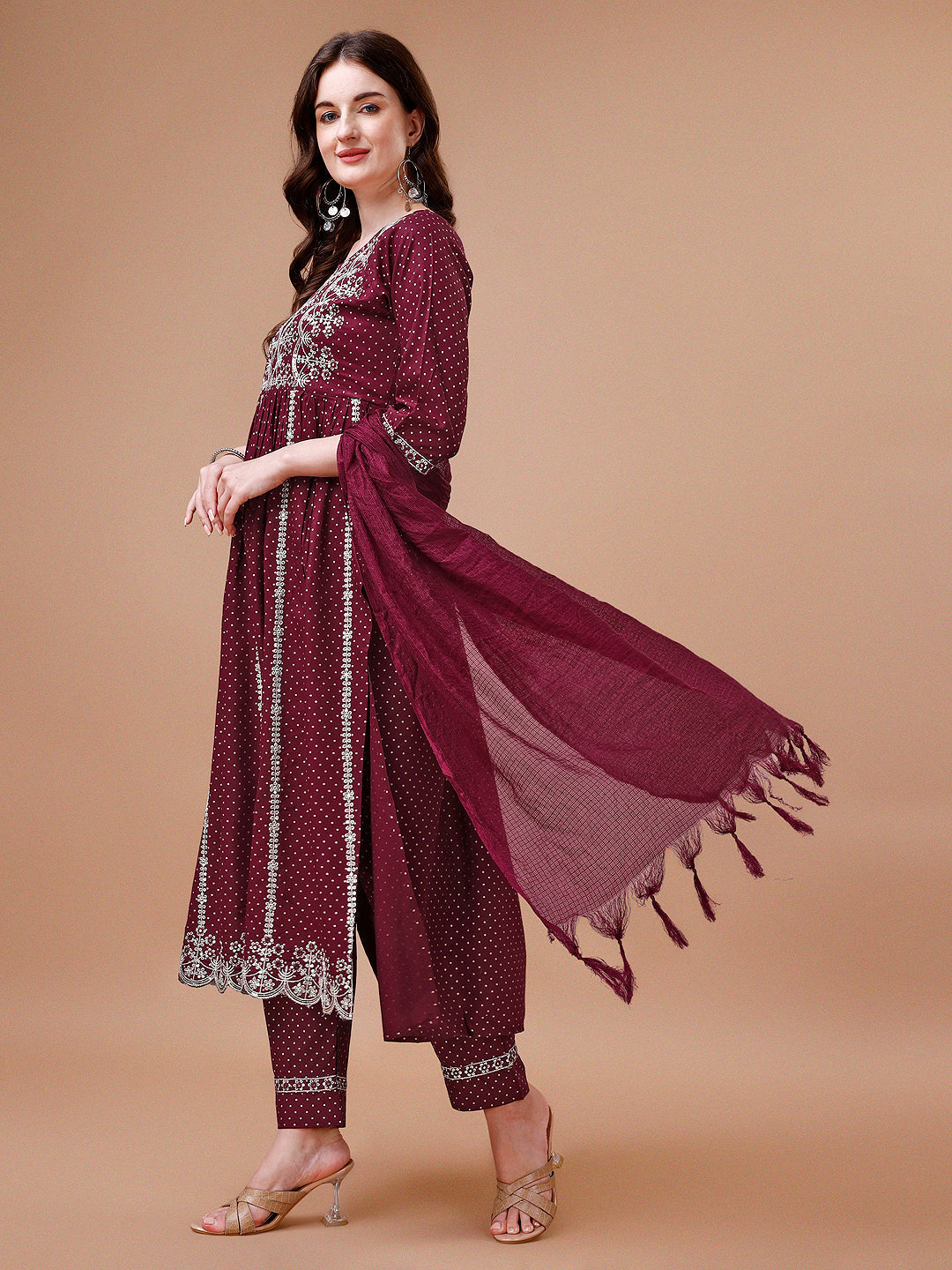 Nyra Cut Embroidered Rayon Kurta With Pant & Dupatta, Multicolor - Hiral Fashion