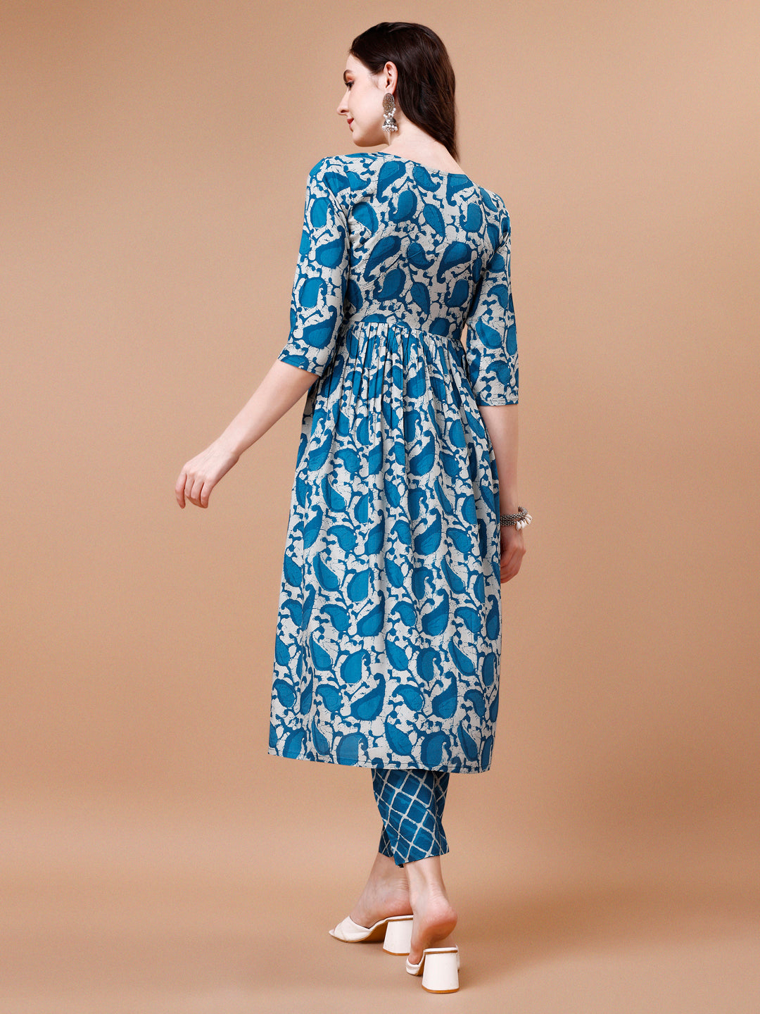 Embroidered Angrakha Style Printed & Flared Anarkali Kurta With Pant & Dupatta Set, Multicolor - Hiral Fashion