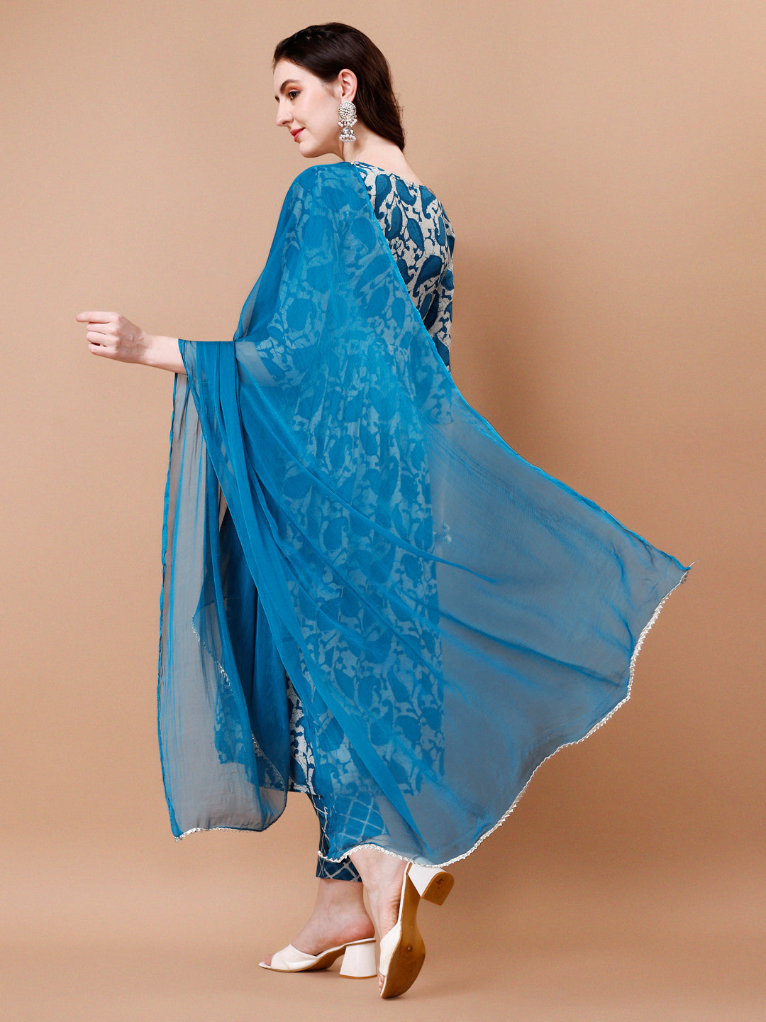 Embroidered Angrakha Style Printed & Flared Anarkali Kurta With Pant & Dupatta Set, Multicolor - Hiral Fashion