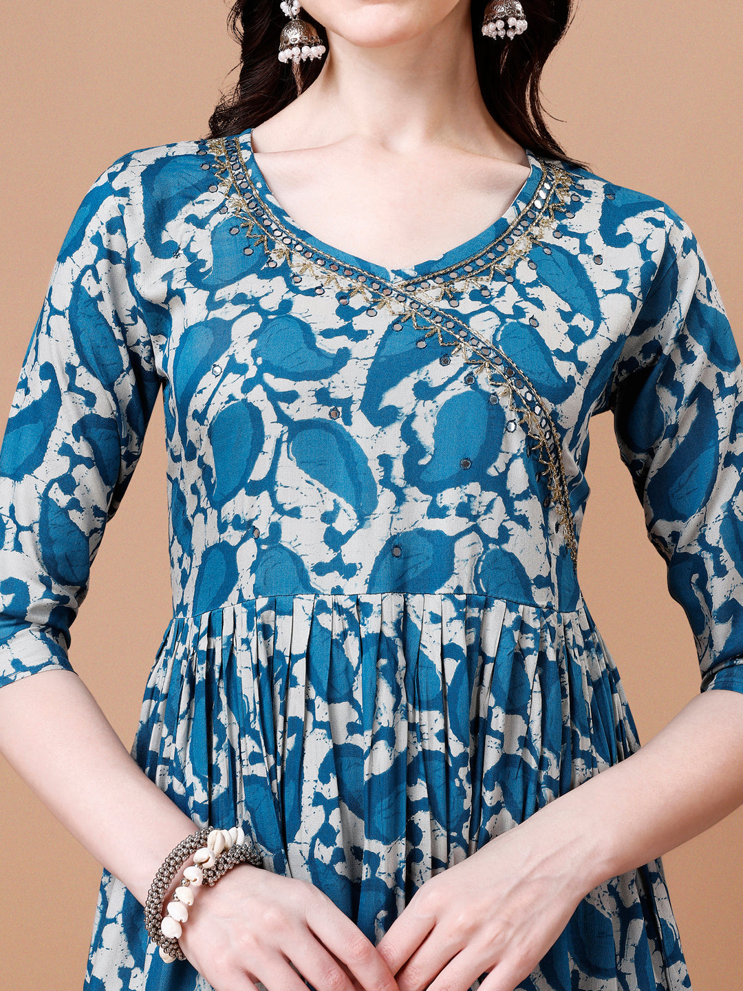 Embroidered Angrakha Style Printed & Flared Anarkali Kurta With Pant & Dupatta Set, Multicolor - Hiral Fashion