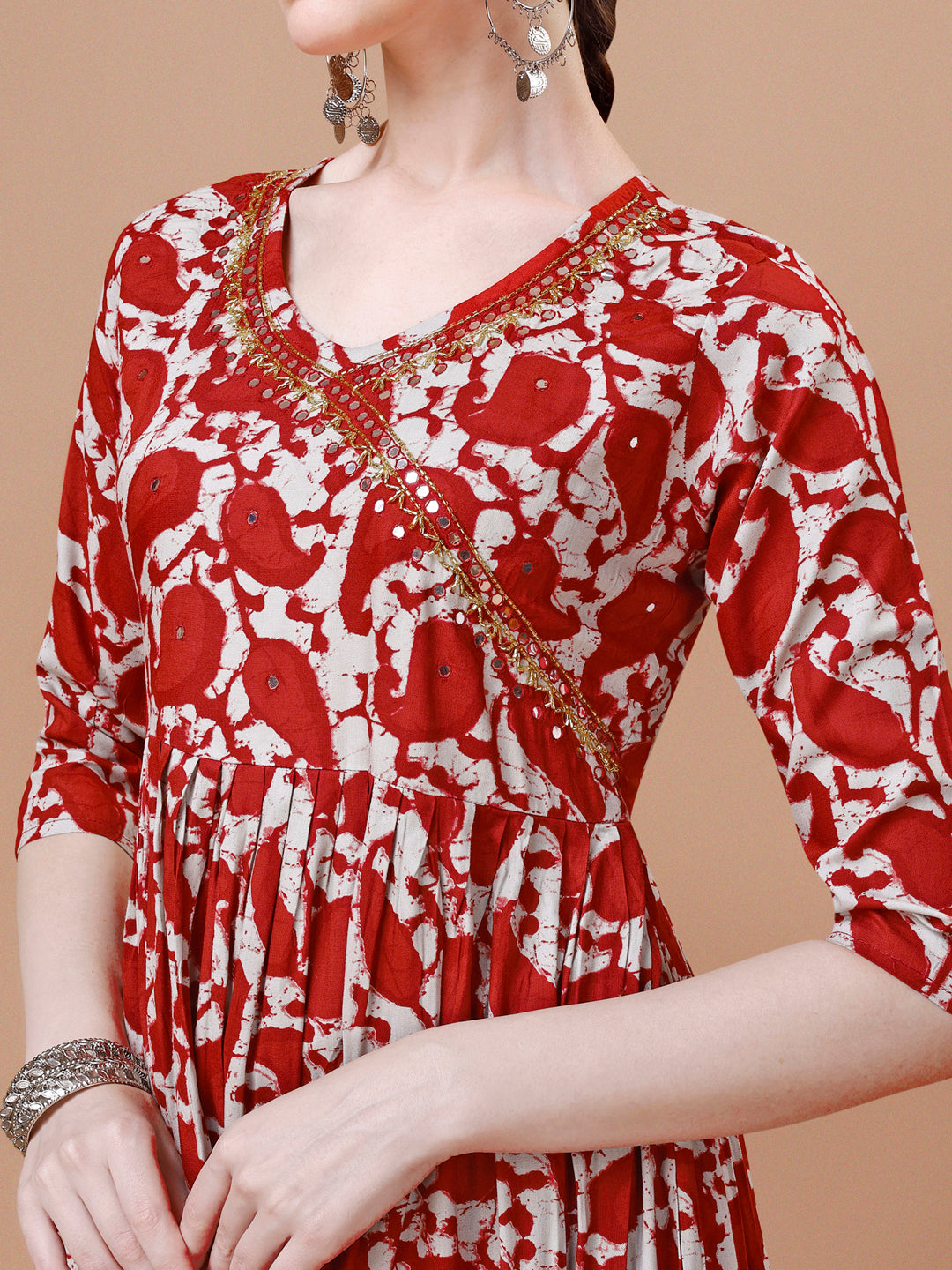 Embroidered Angrakha Style Printed & Flared Anarkali Kurta With Pant & Dupatta Set, Multicolor - Hiral Fashion