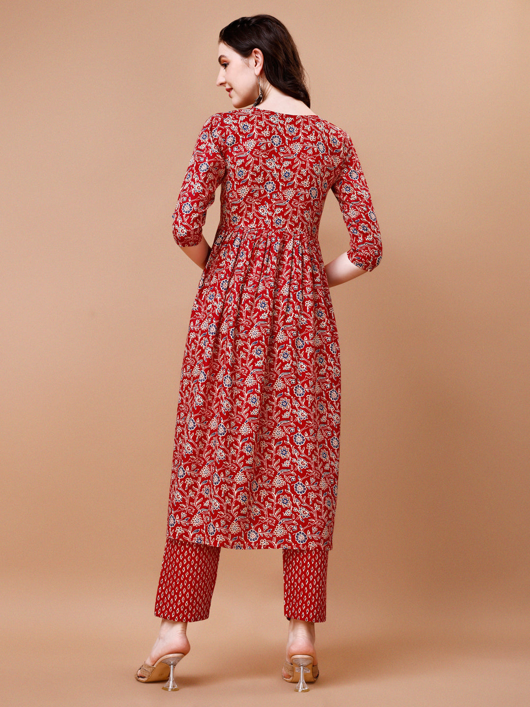 Mirror Embroidered Angrakha Style Printed & Flared Anarkali Kurta With Pant & Dupatta Set, Multicolor - Hiral Fashion
