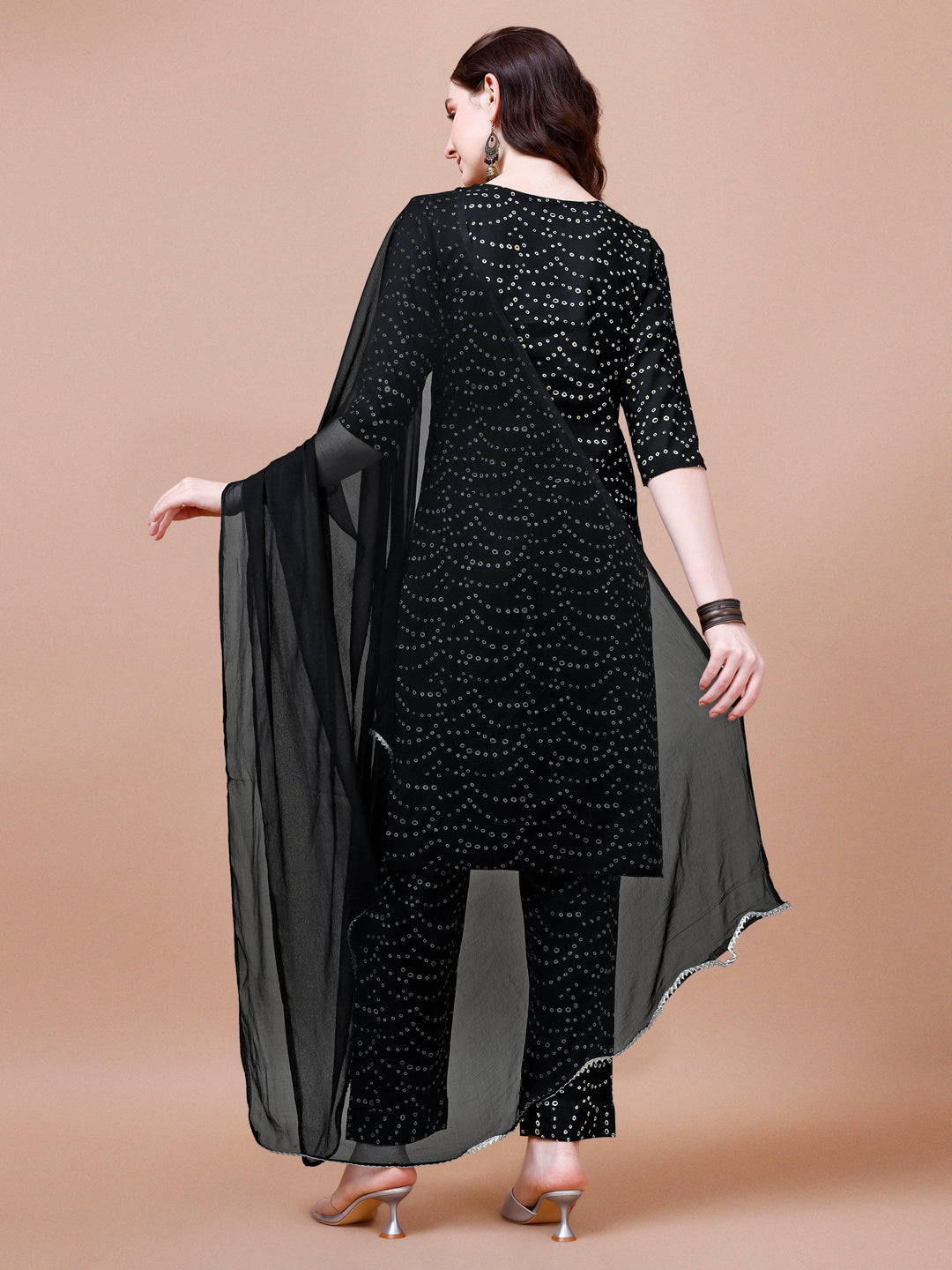 Embroidered & Bandhani Printed Kurta With Pant & Dupatta, Multicolor - Hiral Fashion