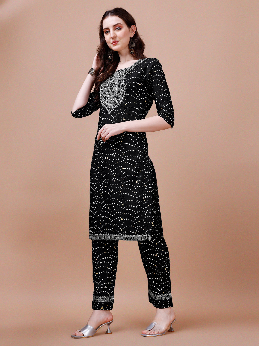 Embroidered & Bandhani Printed Kurta With Pant & Dupatta, Multicolor - Hiral Fashion