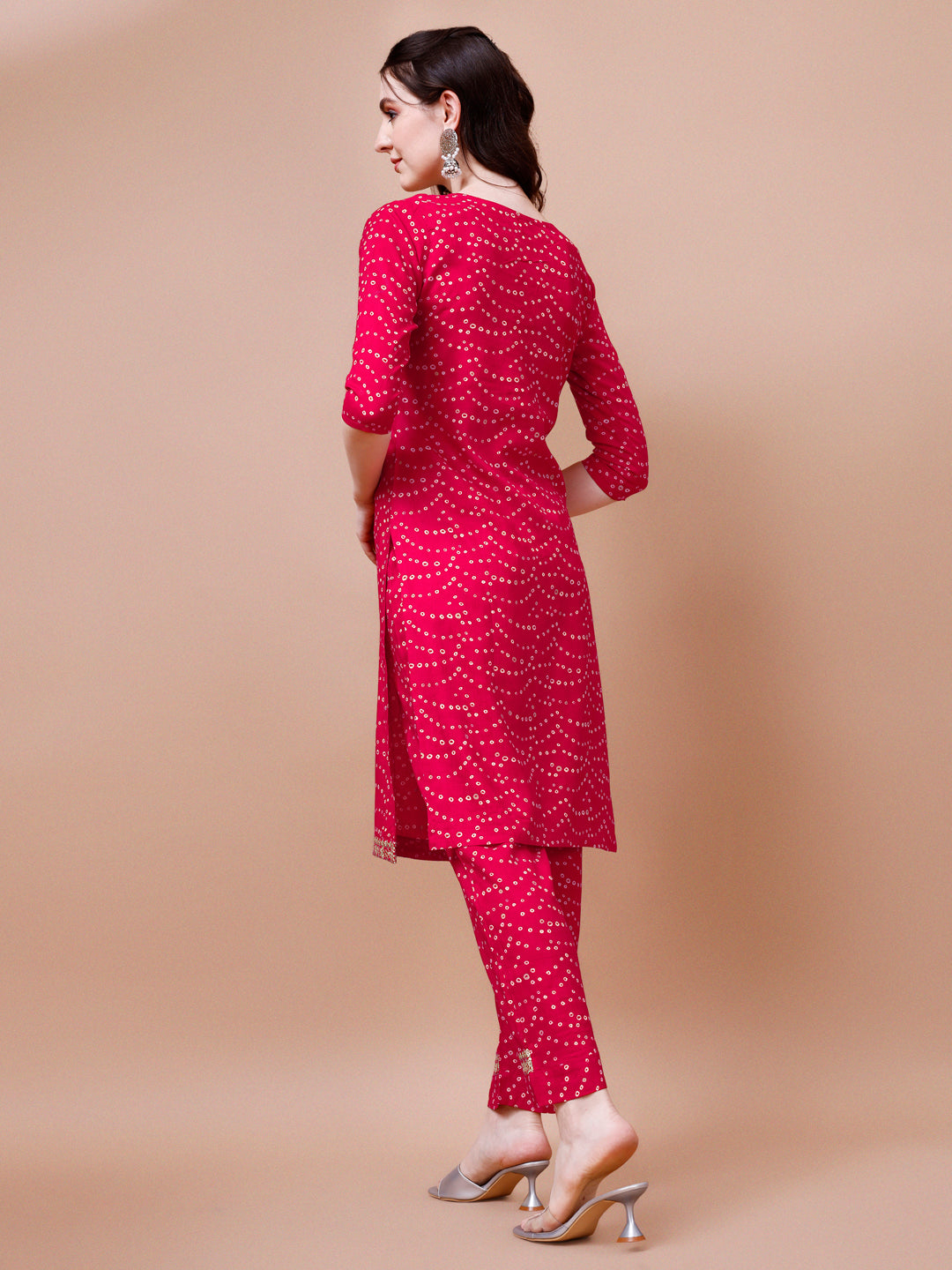 Embroidered & Bandhani Printed Kurta With Pant & Dupatta, Multicolor - Hiral Fashion