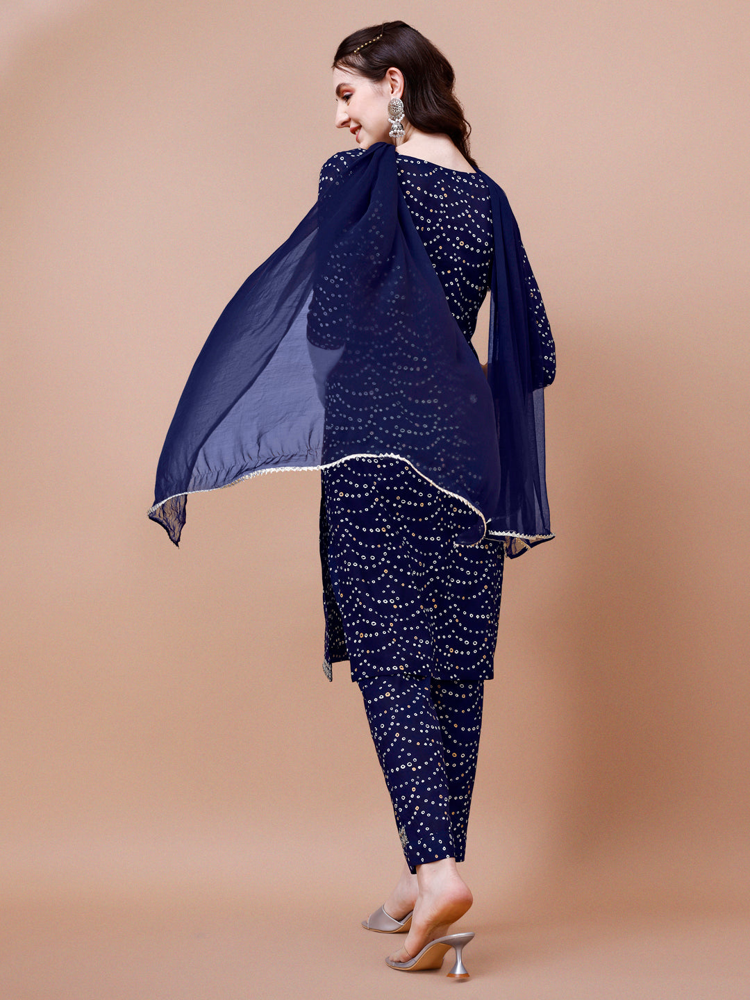 Embroidered & Bandhani Printed Kurta With Pant & Dupatta, Multicolor - Hiral Fashion