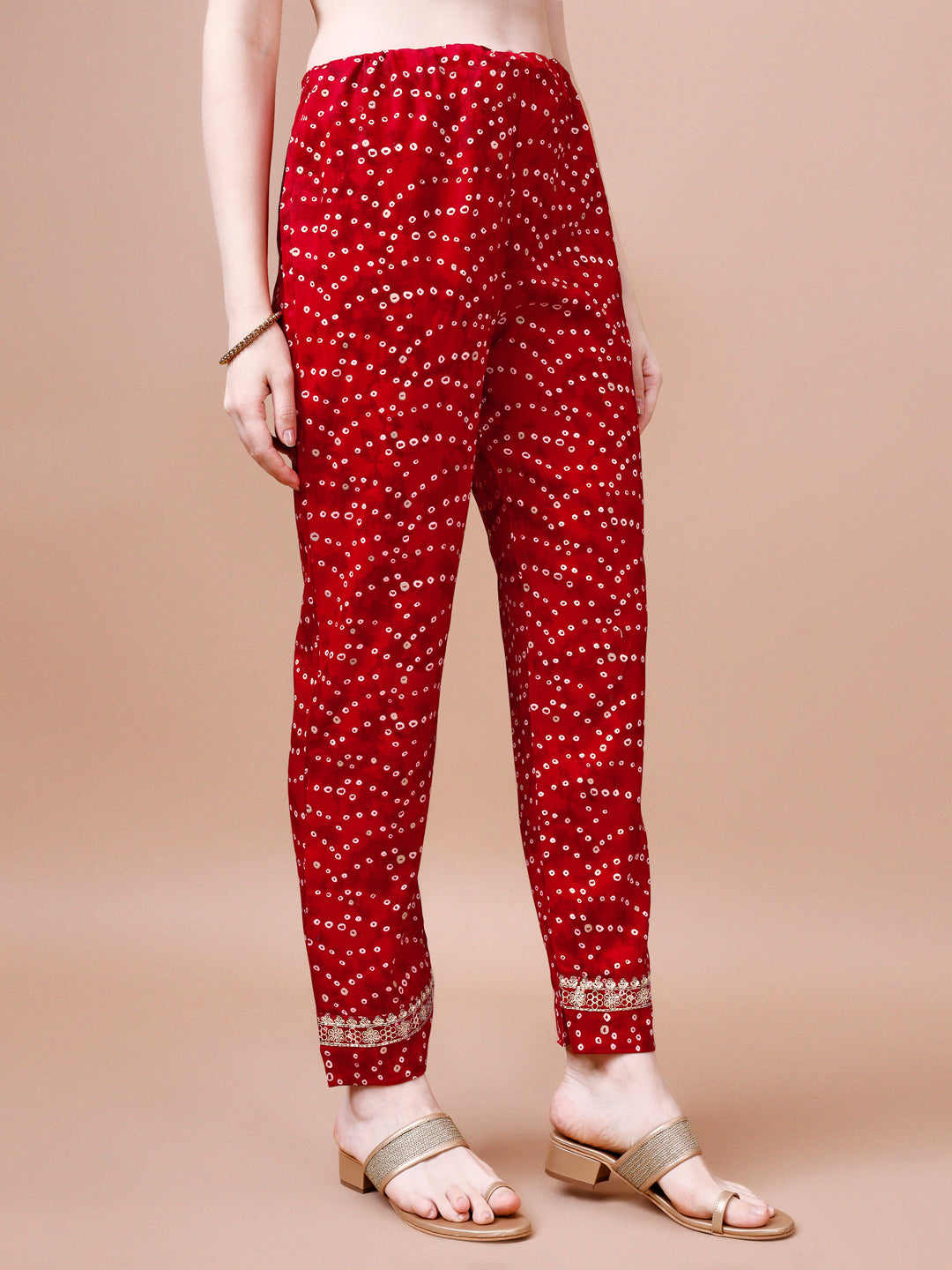 Embroidered & Bandhani Printed Kurta With Pant & Dupatta, Multicolor - Hiral Fashion