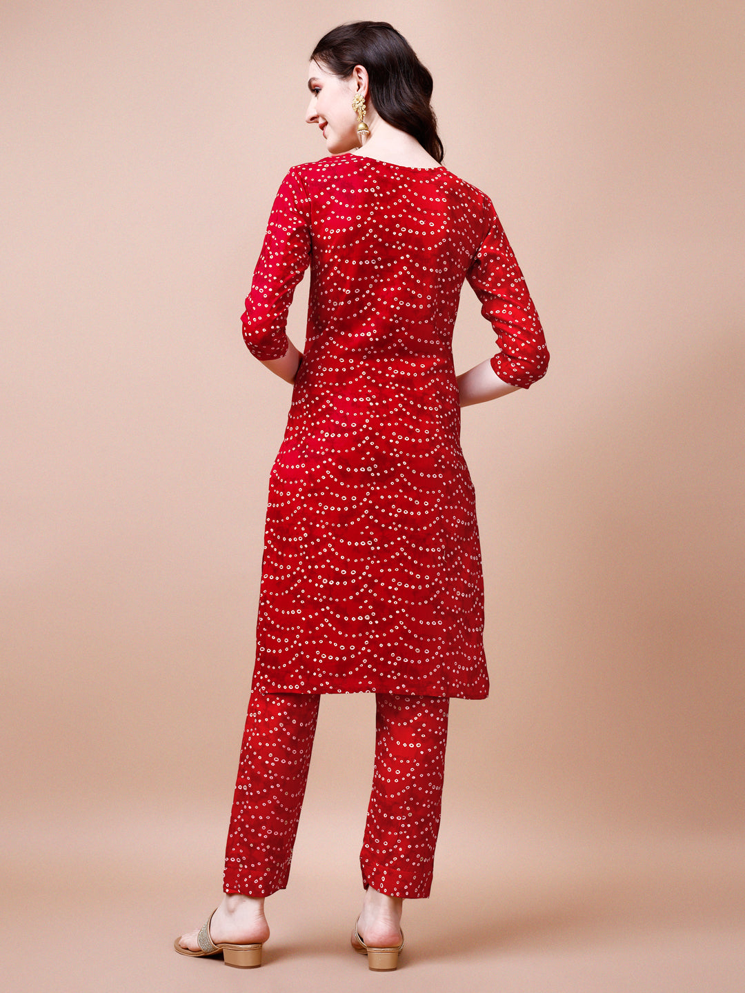 Embroidered & Bandhani Printed Kurta With Pant & Dupatta, Multicolor - Hiral Fashion