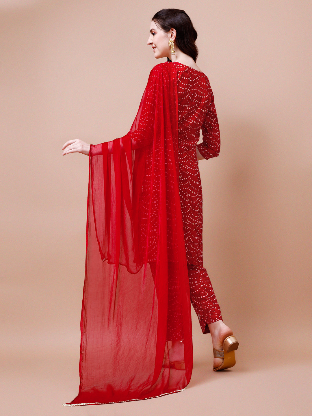Embroidered & Bandhani Printed Kurta With Pant & Dupatta, Multicolor - Hiral Fashion