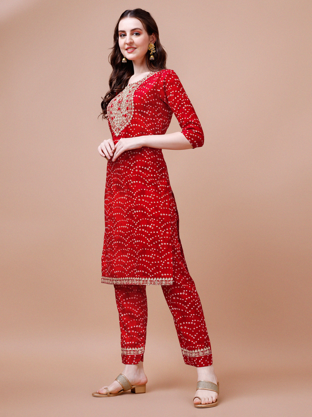 Embroidered & Bandhani Printed Kurta With Pant & Dupatta, Multicolor - Hiral Fashion