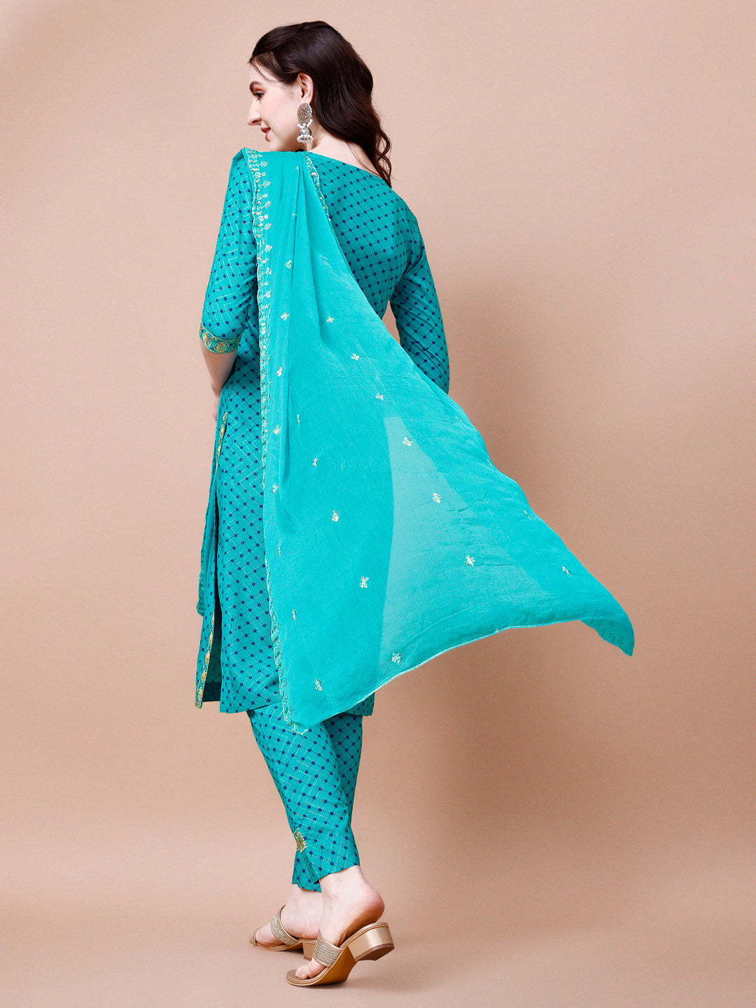 Embroidered & Quirky Printed Kurta With Pant & Dupatta, Multicolor - Hiral Fashion