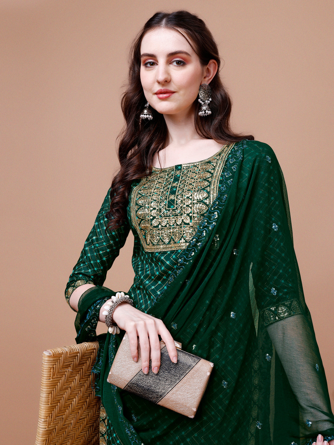 Embroidered & Quirky Printed Kurta With Pant & Dupatta, Multicolor - Hiral Fashion