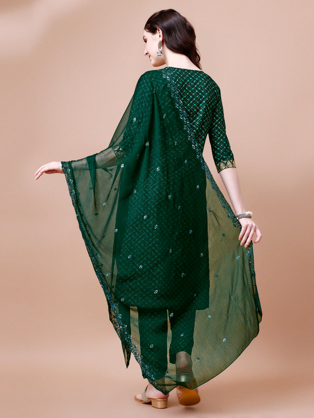 Embroidered & Quirky Printed Kurta With Pant & Dupatta, Multicolor - Hiral Fashion