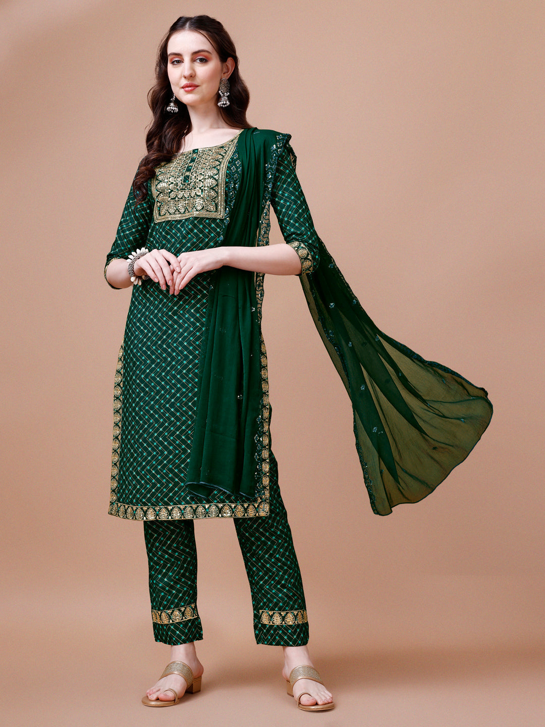Embroidered & Quirky Printed Kurta With Pant & Dupatta, Multicolor - Hiral Fashion