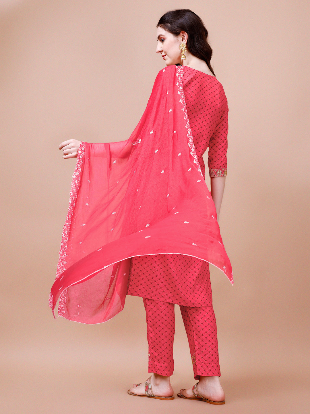 Embroidered & Quirky Printed Kurta With Pant & Dupatta, Multicolor - Hiral Fashion