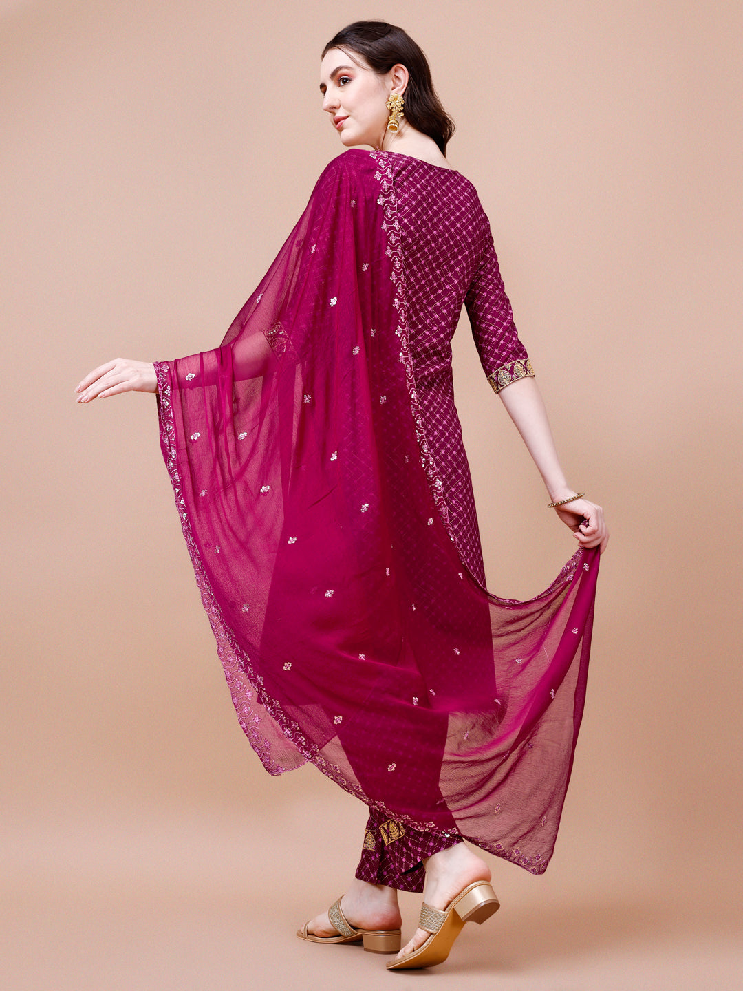 Embroidered & Quirky Printed Kurta With Pant & Dupatta, Multicolor - Hiral Fashion