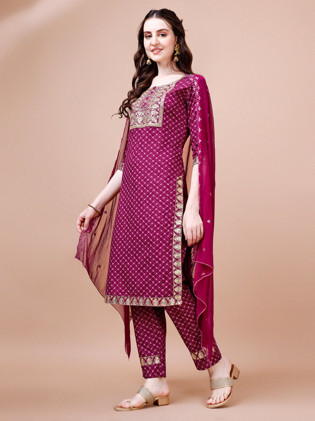 Embroidered & Quirky Printed Kurta With Pant & Dupatta, Multicolor - Hiral Fashion