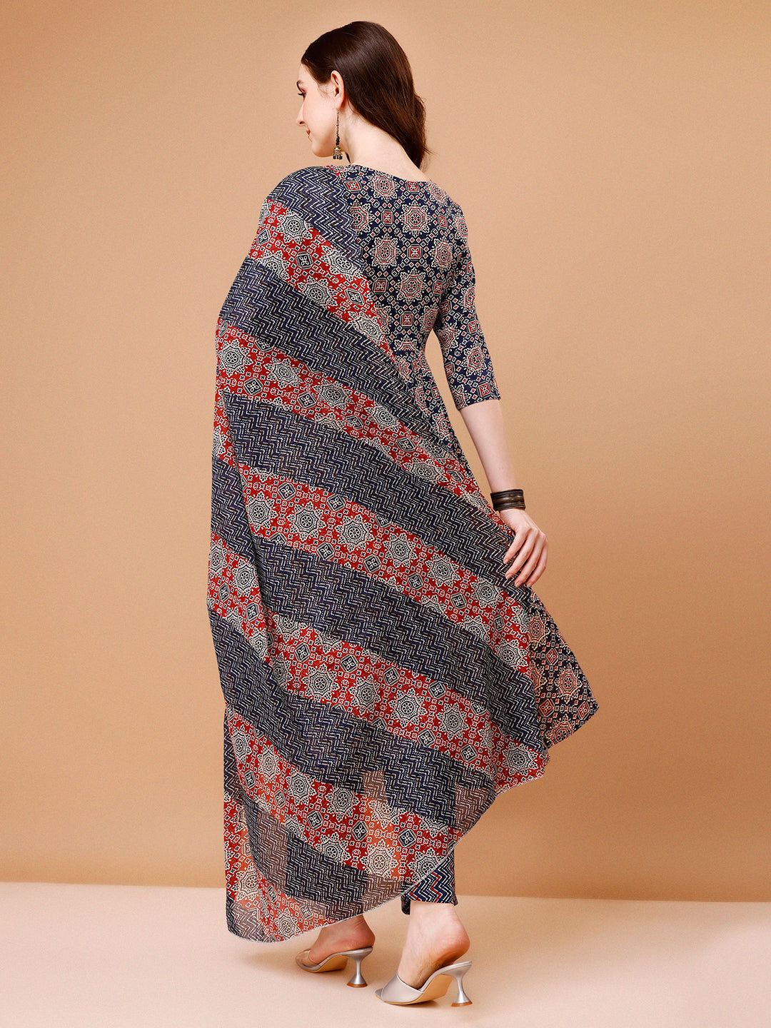 Alia Cut Embroidered & Printed Kurta With Pant & Dupatta, Multicolor - Hiral Fashion