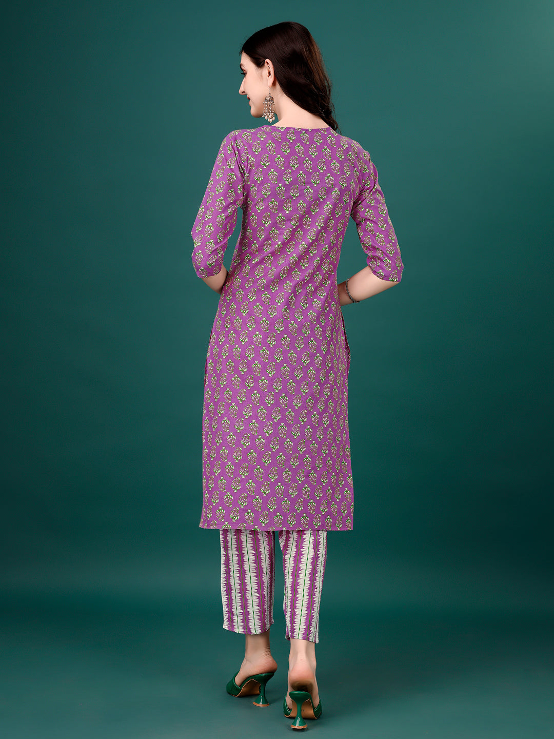 Embroidered & Printed Angrakha Style Kurta With Printed Pant & Dupatta, Multicolor - Hiral Fashion