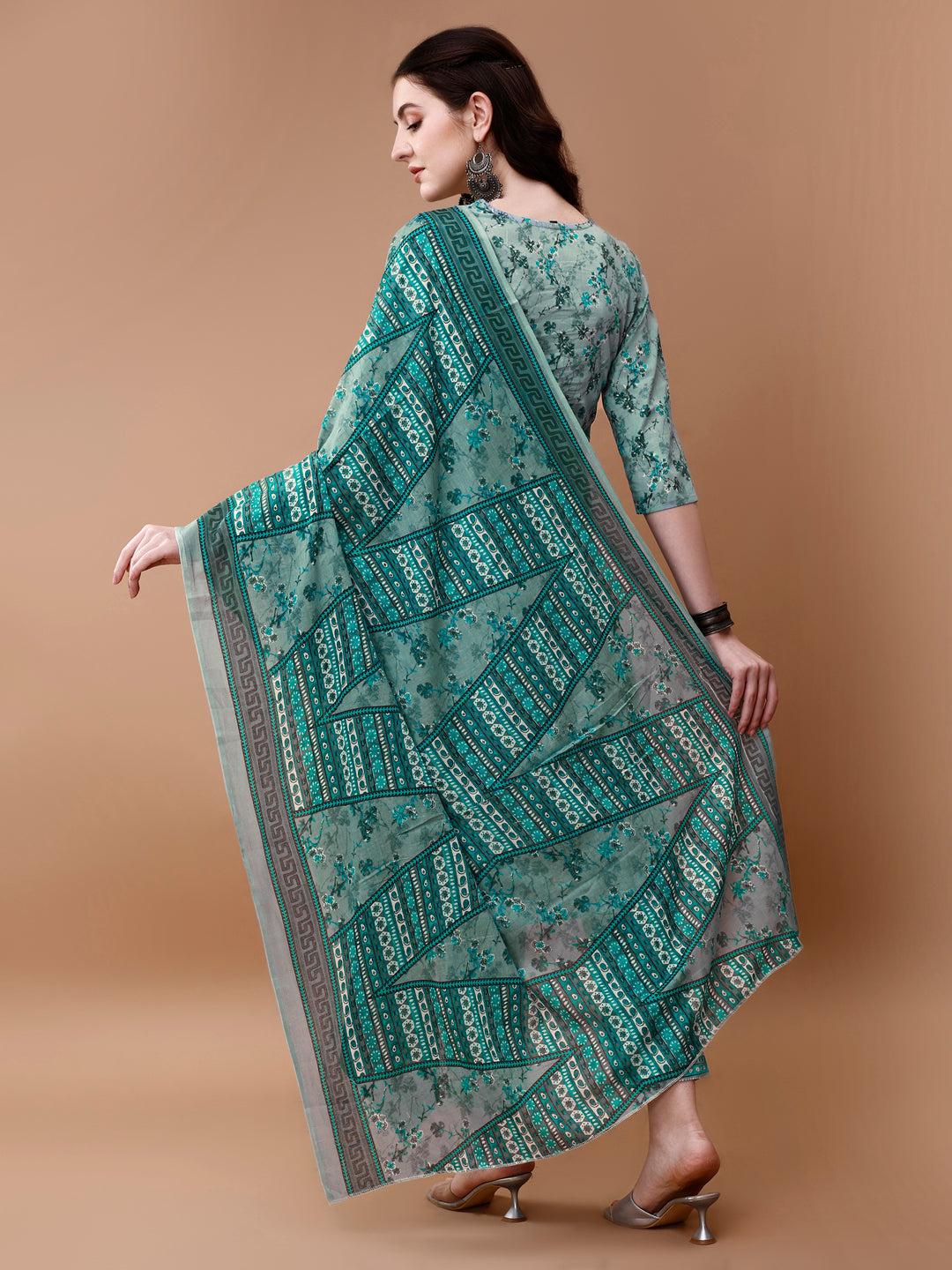 Embroidered And Floral Printed Kurta With Pant & Dupatta, Multicolor - Hiral Fashion