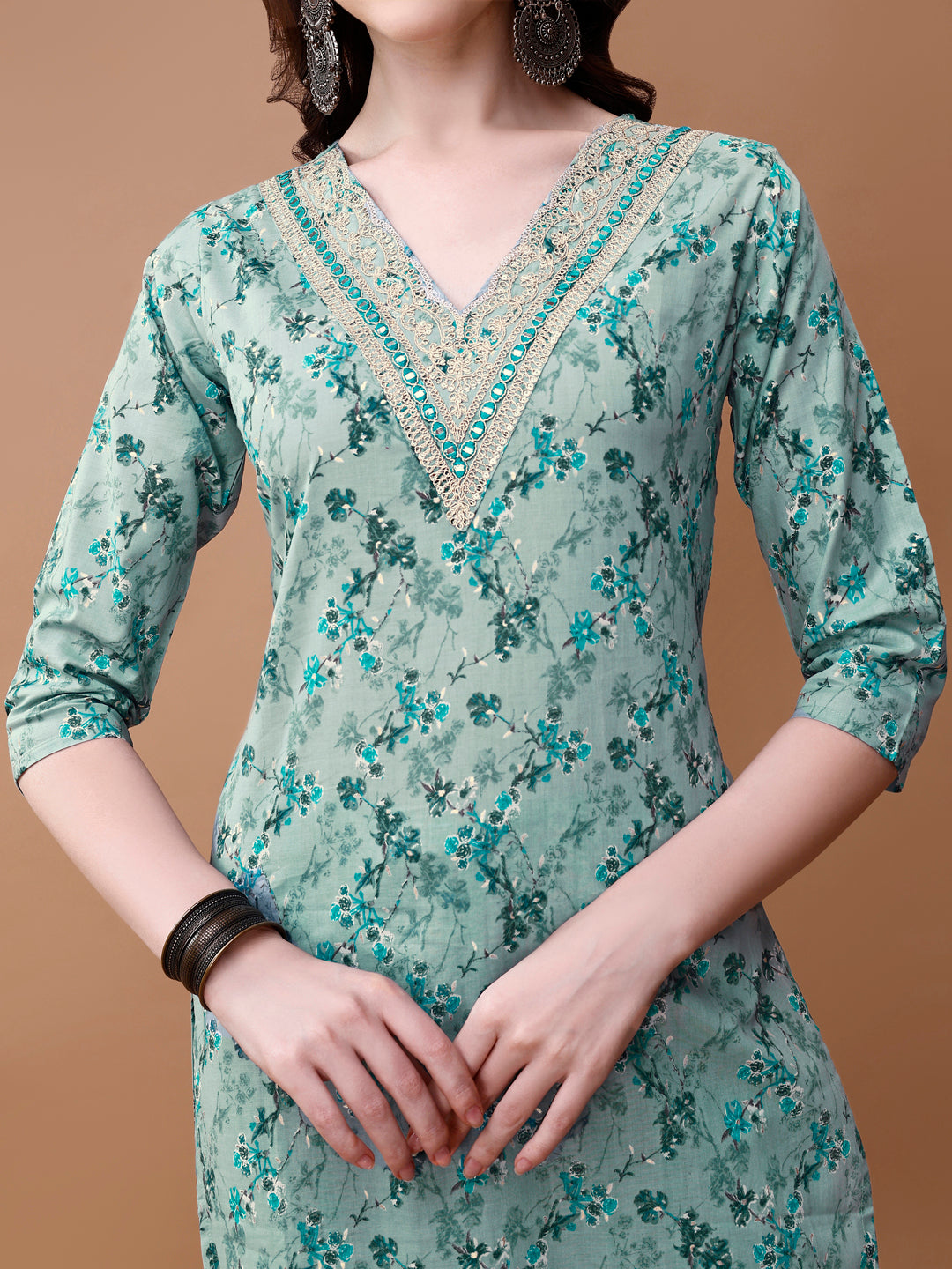 Embroidered And Floral Printed Kurta With Pant & Dupatta, Multicolor - Hiral Fashion