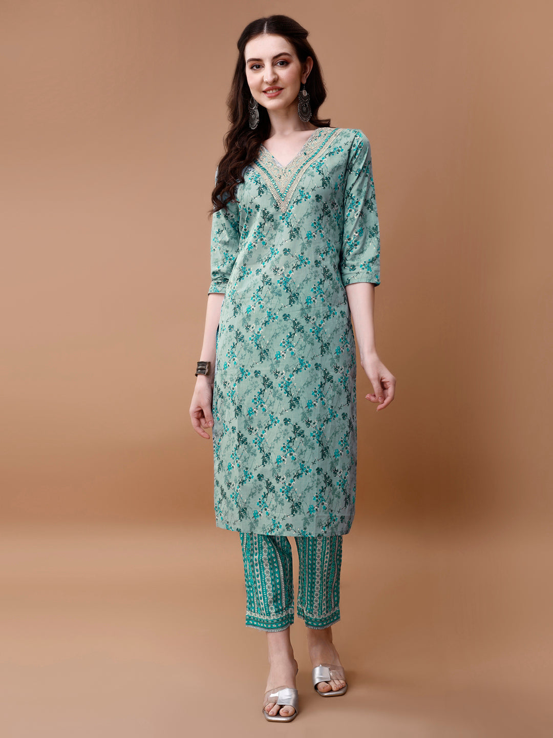 Embroidered And Floral Printed Kurta With Pant & Dupatta, Multicolor - Hiral Fashion
