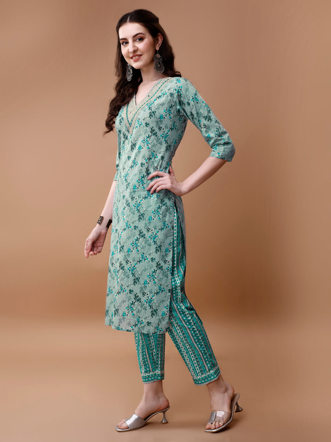 Embroidered And Floral Printed Kurta With Pant & Dupatta, Multicolor - Hiral Fashion
