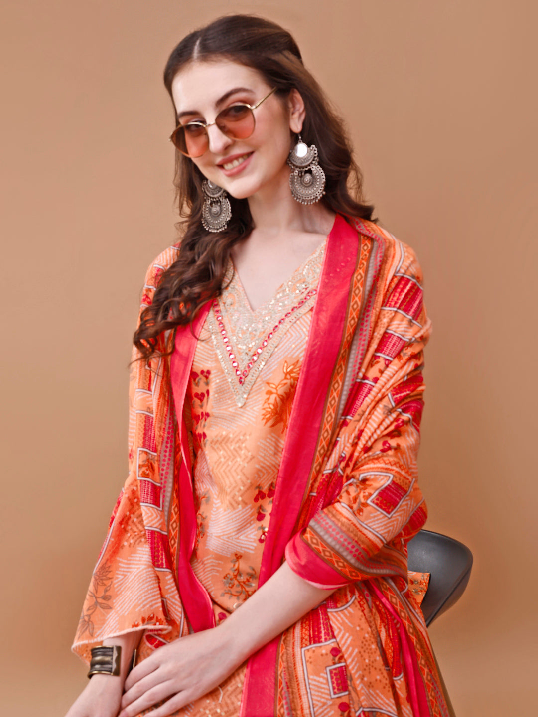 Embroidered And Floral Printed Kurta With Pant & Dupatta, Multicolor - Hiral Fashion