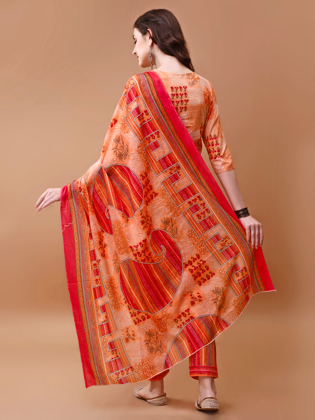 Embroidered And Floral Printed Kurta With Pant & Dupatta, Multicolor - Hiral Fashion