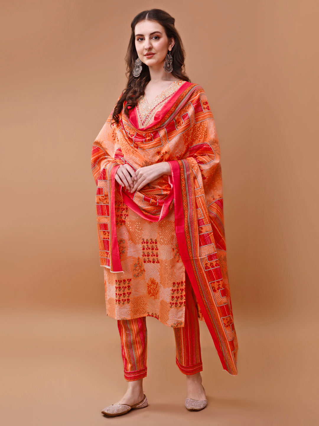 Embroidered And Floral Printed Kurta With Pant & Dupatta, Multicolor - Hiral Fashion