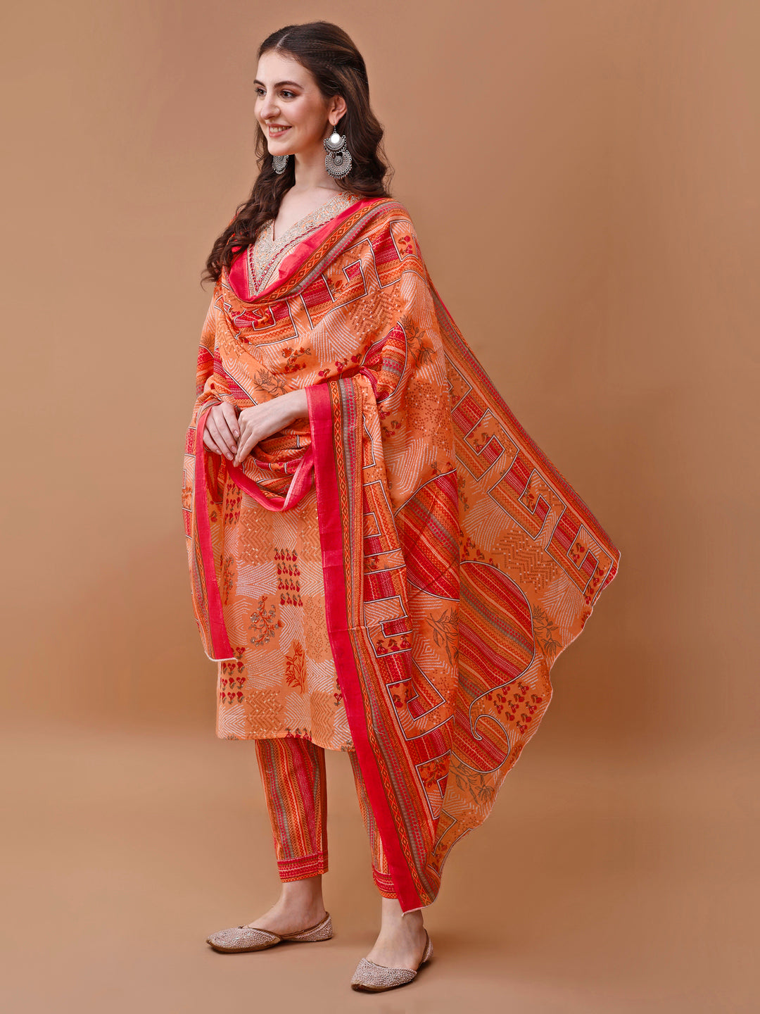 Embroidered And Floral Printed Kurta With Pant & Dupatta, Multicolor - Hiral Fashion