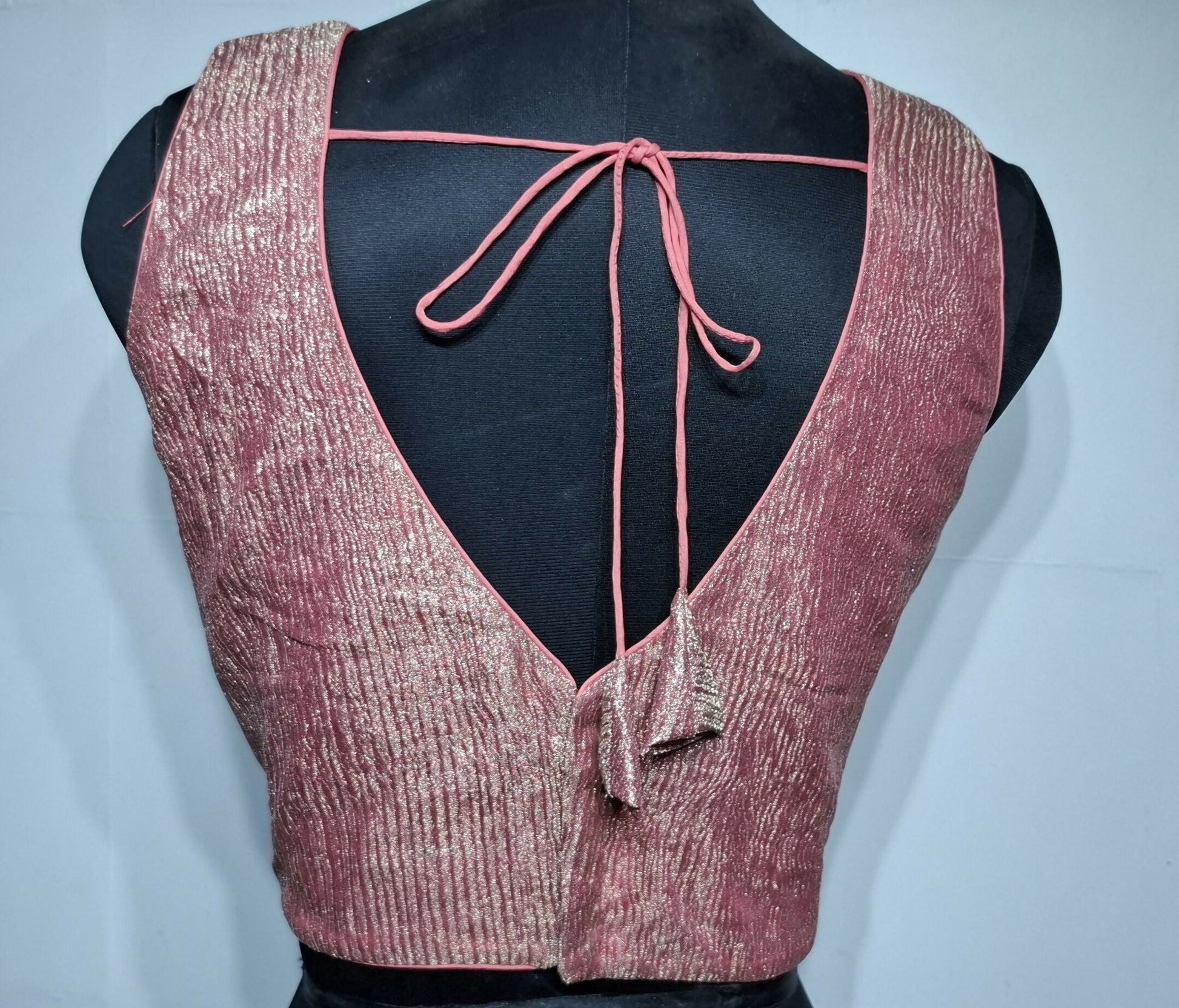 Kia Fashions Coral Pink Crush Tissue Self Design Readymade Blouse
