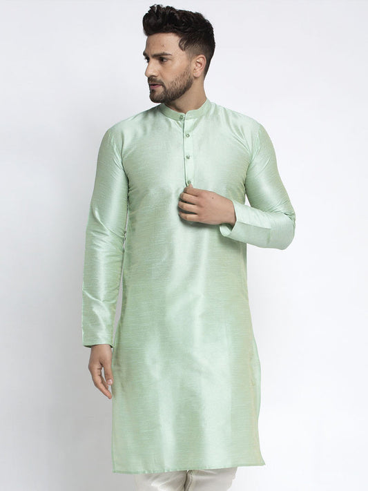 Jompers Men's Green Solid Dupion Silk Kurta Only 