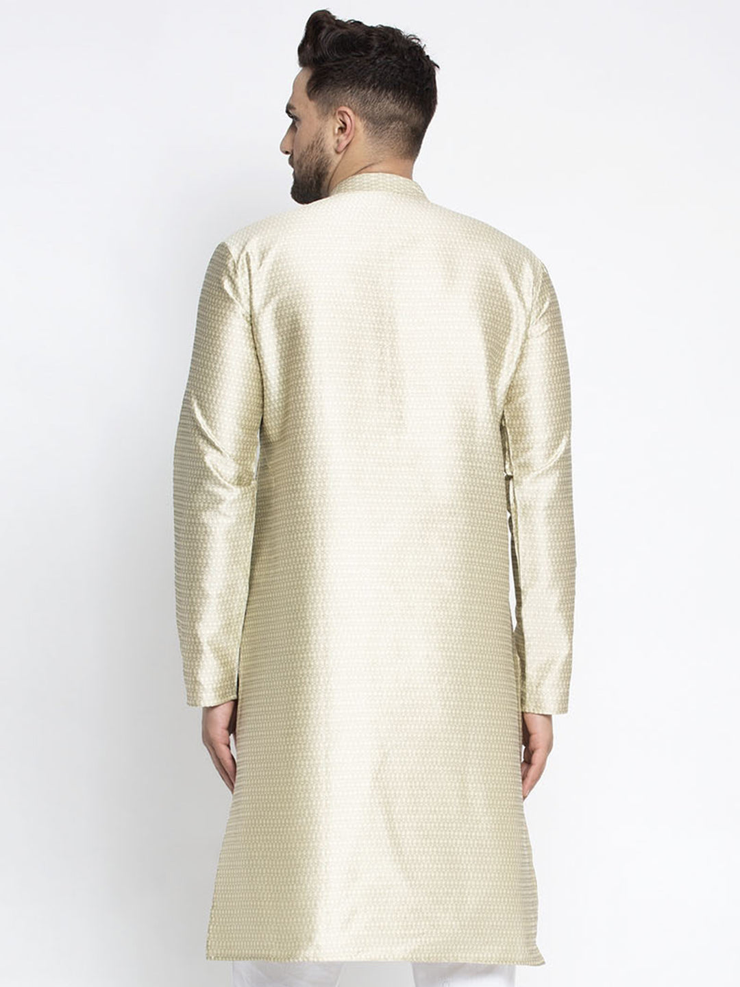 Jompers Men Beige & White Woven Design Kurta Only